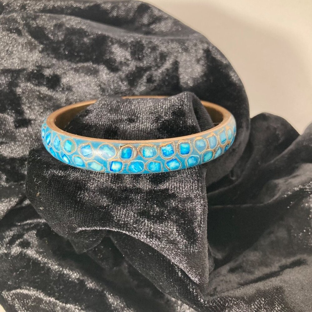Womens Brass Inlaid Turquoise Cloisonne Bracelet 3"D 8"‎ Inner Circumference
